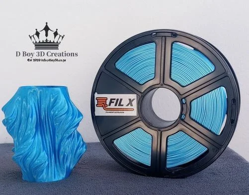 Fil X -Silk Blue-PLA+ 1.75mm-0.8kg-SKU-FILXSBLUPLA+175 -dboy3d.co.za-filament-and-printers. Order Online Fil X Filament Silk Blue PLA+ 3D Printing specialist and filament supplier in South Africa. Nationwide Delivery. DBoy3D